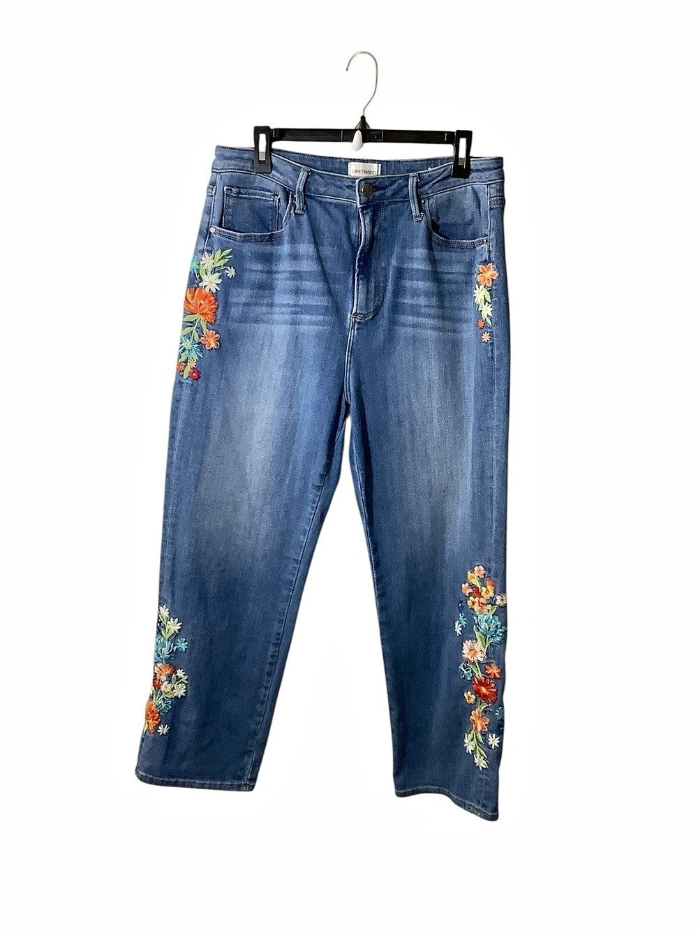 Driftwood Floral Straight Leg Jeans Blue Waist 14 Like New